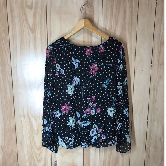 NWT AGB Pok A Dot Floral V-Neck Long Sleeve Blouse S - Picture 2 of 6